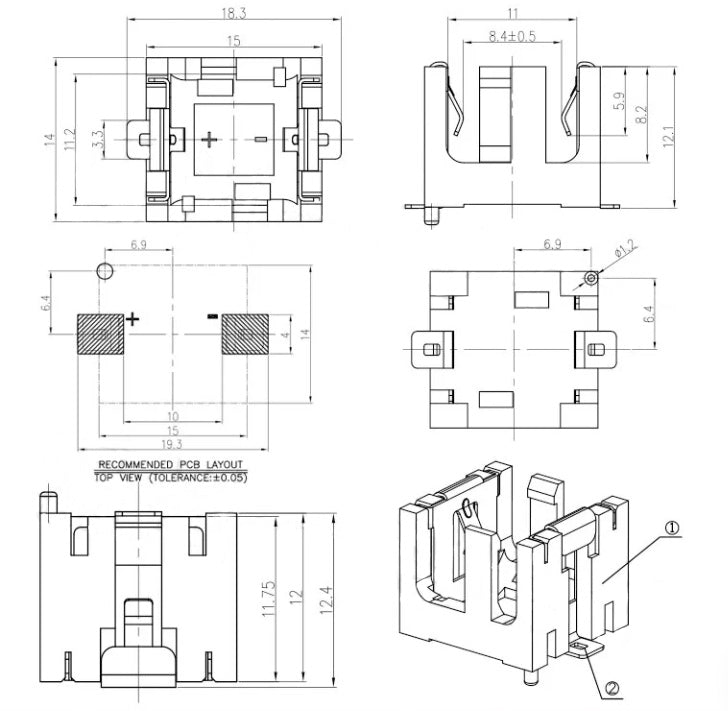 Držák knoflíkové baterie AG13 SMD