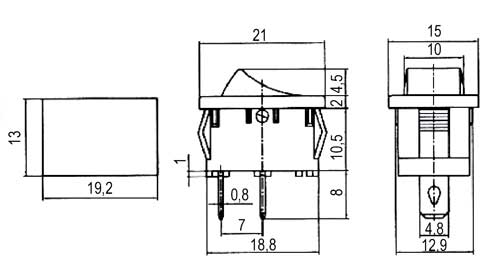 Přepínač kolébkový 2pol./2pin ON-OFF 250V/6A černý 0-I