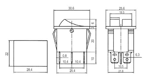 Přepínač kolébkový 2x(2pol./3pin) ON-OFF 250V/15A pros. zelený