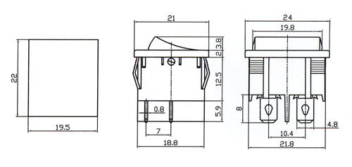 Přepínač kolébkový 2pol./4pin ON-OFF 250V/6A černý