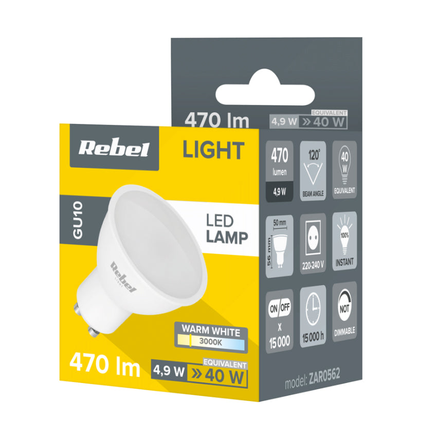 Žárovka LED GU10 5W bílá teplá REBEL ZAR0562