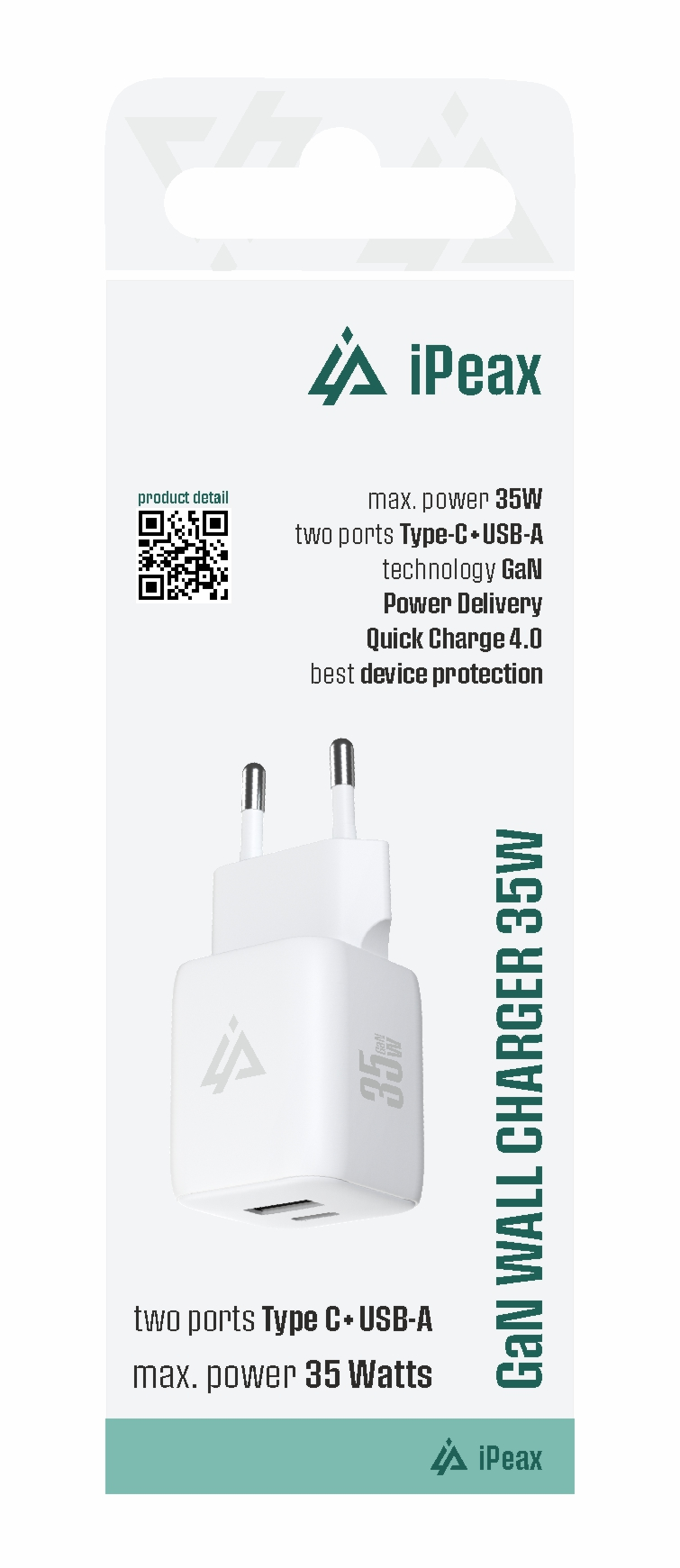 Adaptér USB iPEAX GaN USB/USB-C 90010131 White