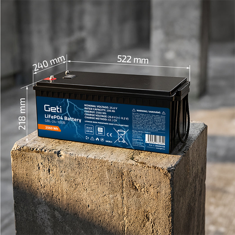 Baterie LiFePO4 25,6V 100Ah GETI GBL-24-100B Bluetooth+displej