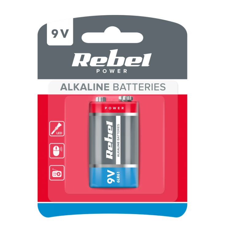 Baterie 6LR61 (9V) alkalická REBEL 1ks / blistr BAT0062B