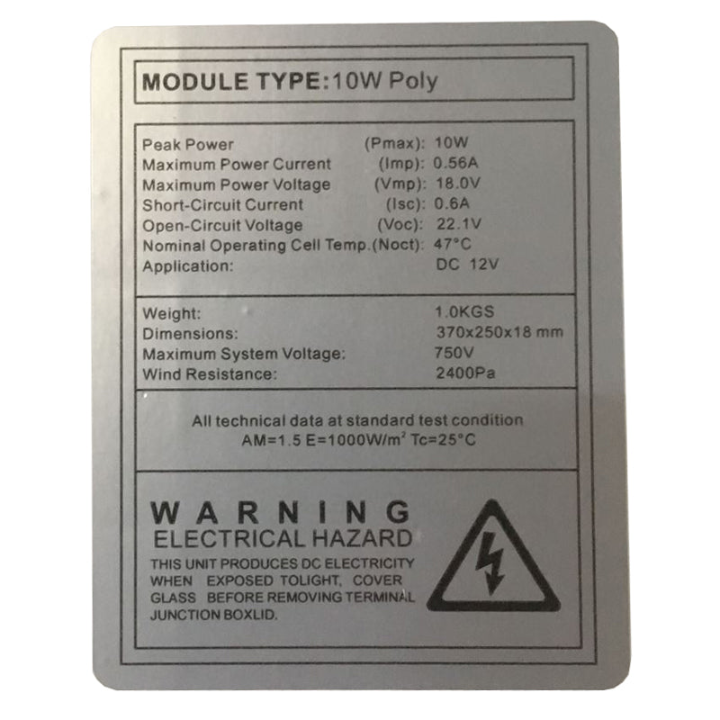 Solární panel 12V/10W polykrystalický