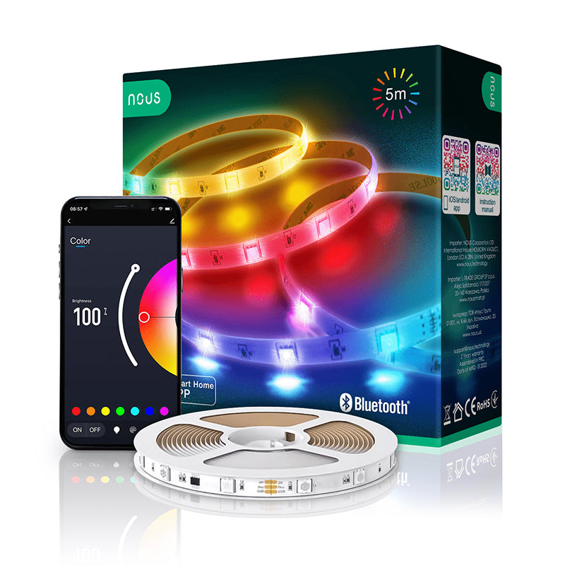 Smart LED pásek 24V 30LED/m IP44 12W RGB NOUS F6 5m Bluetooth Tuya