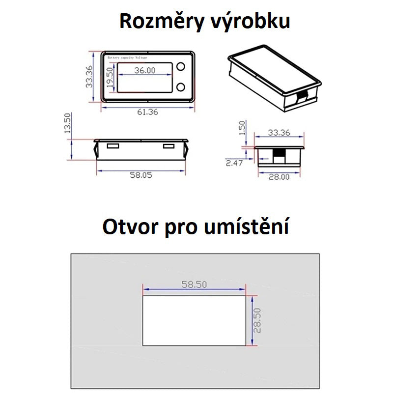 Panelové měřidlo - indikátor baterie 8-100V STU 34589a