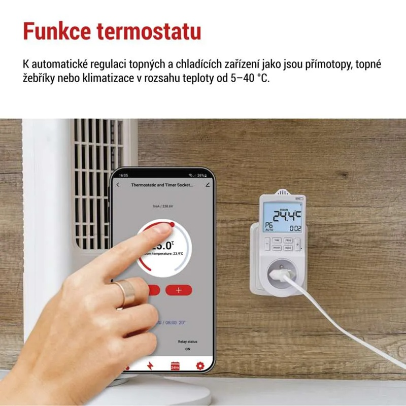 Smart termostat EMOS do zásuvky s funkcí digitálního časovače 2v1 s WiFi