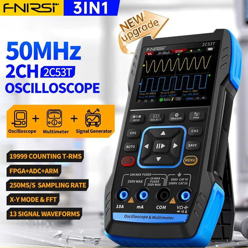 Osciloskop, generátor funkcí a multimetr FNIRSI 2C53T, 50MHz