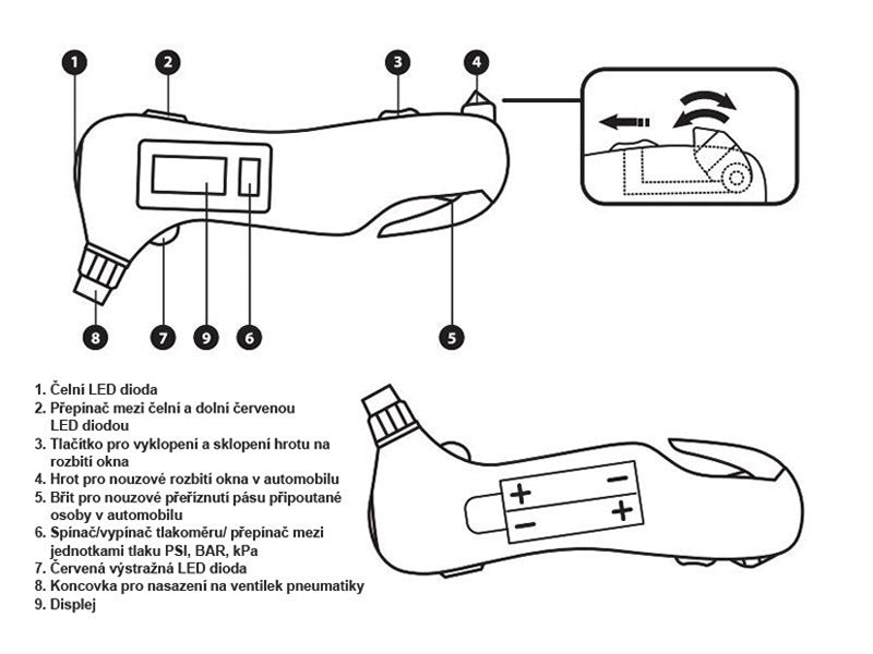 Měřič tlaku v pneumatikách EXTOL PREMIUM 8863050 EMERGENCY 5v1