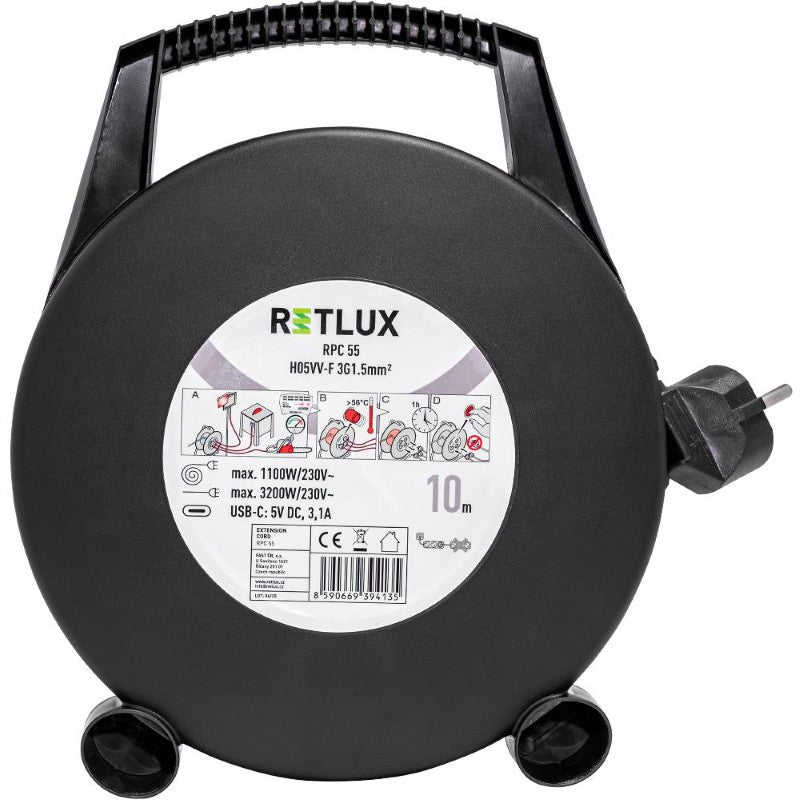 Prodlužovací kabel na bubnu - 3 zásuvky 10m RETLUX RPC 55