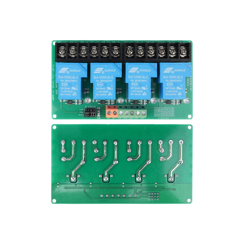 Modul čtyřkanálového relé 12V 30A s optoelektronickou izolací, volitelná úroveň spínání