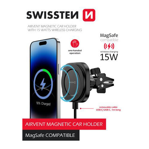Držák do auta s nabíjením MagSafe SWISSTEN 65010611 do větrací mřížky - rozbaleno - natržený obal