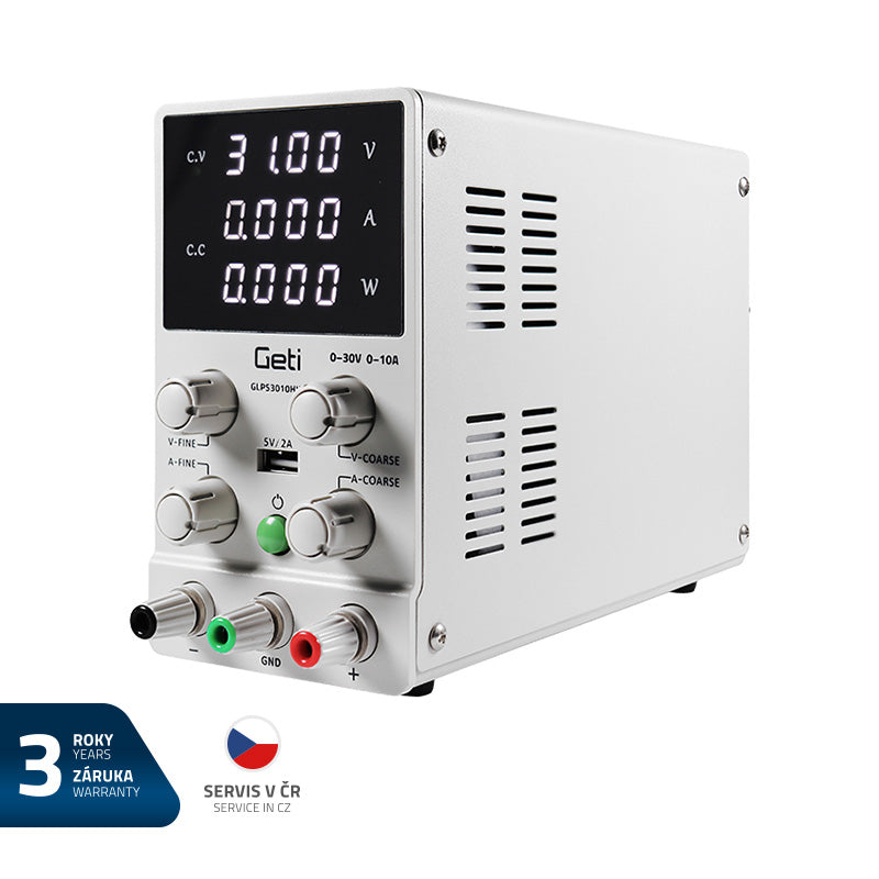 Zdroj laboratorní GETI GLPS 3010HW 0-30V/ 0-10A - rozbaleno - roztržený a polepený obal