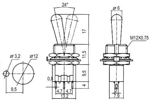 Přepínač páčkový    2pol./2pin  ON-OFF