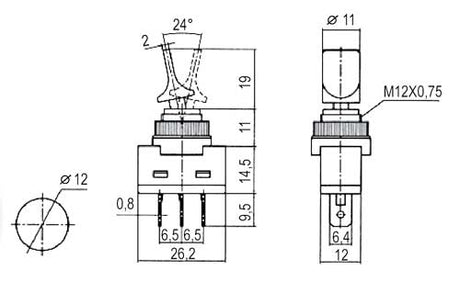 Přepínač páčkový   2pol./3pin  ON-OFF 12VDC prosv. žlutý