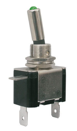 Přepínač páčkový   2pol./2pin  ON-OFF 12VDC/25A  LED zelená