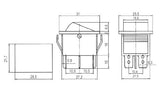 Přepínač kolébkový   3pol./6pin  ON-OFF-ON 250V/15A pros. červený