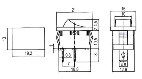 Přepínač kolébkový     2pol./2pin  ON-OFF 250V/6A černý 0-I