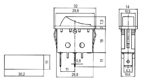 Přepínač kolébkový    2pol./2pin  ON-OFF 250V/15A černý