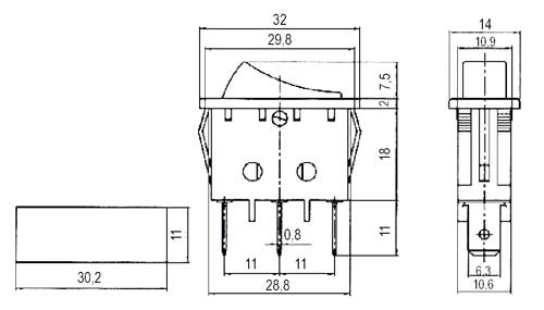 Přepínač kolébkový    3pol./3pin  ON-OFF-ON 250V/15A černý