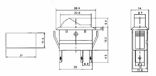 Přepínač kolébkový    2pol./3pin  ON-OFF 20A/12VDC pros. žlutý