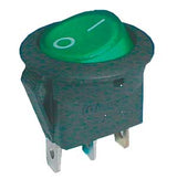Přepínač kolébkový kul. pros.  2pol./3pin  ON-OFF 16A/12VDC zelený