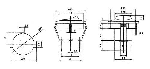 Přepínač kolébkový kul. pros.  2pol./3pin  ON-OFF 16A/12VDC žlutý