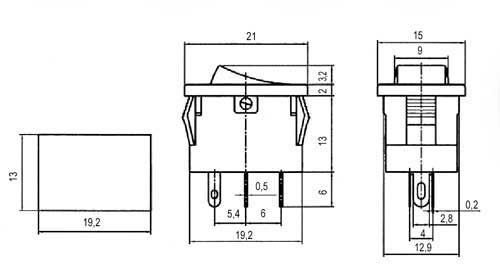 Přepínač kolébkový     2pol./4pin  ON-OFF 250V/3A LED žlutý