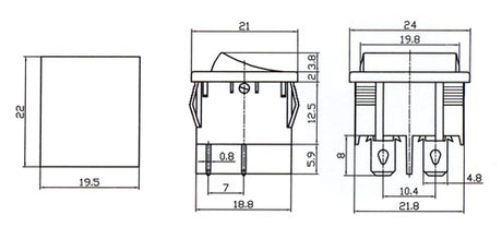 Přepínač kolébkový     2pol./4pin  ON-OFF 250V/6A černý
