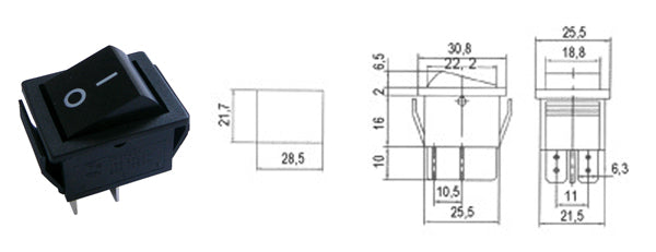 Přepínač kolébkový   2pol./4pin  ON-OFF 250V/15A černý