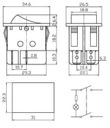 Přepínač kolébkový  2pol./4pin (ON)-OFF 250V/15A 