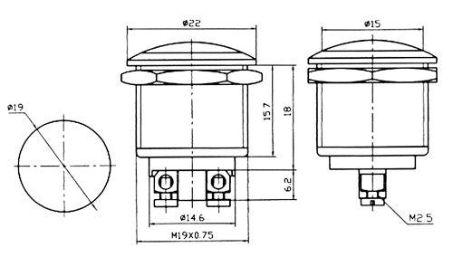 Přepínač tlačítko kul. OFF-(ON) kov-typ1 (12V)
