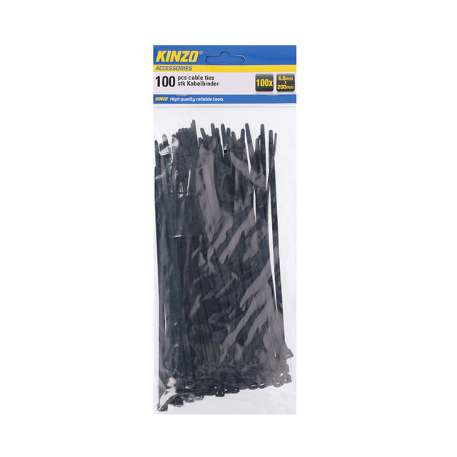 Pásek stahovací KINZO 200x4.8mm 100ks černý