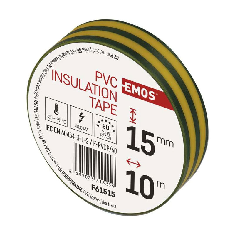 Páska izolační PVC 15mm/10m zelenožlutá EMOS 1ks