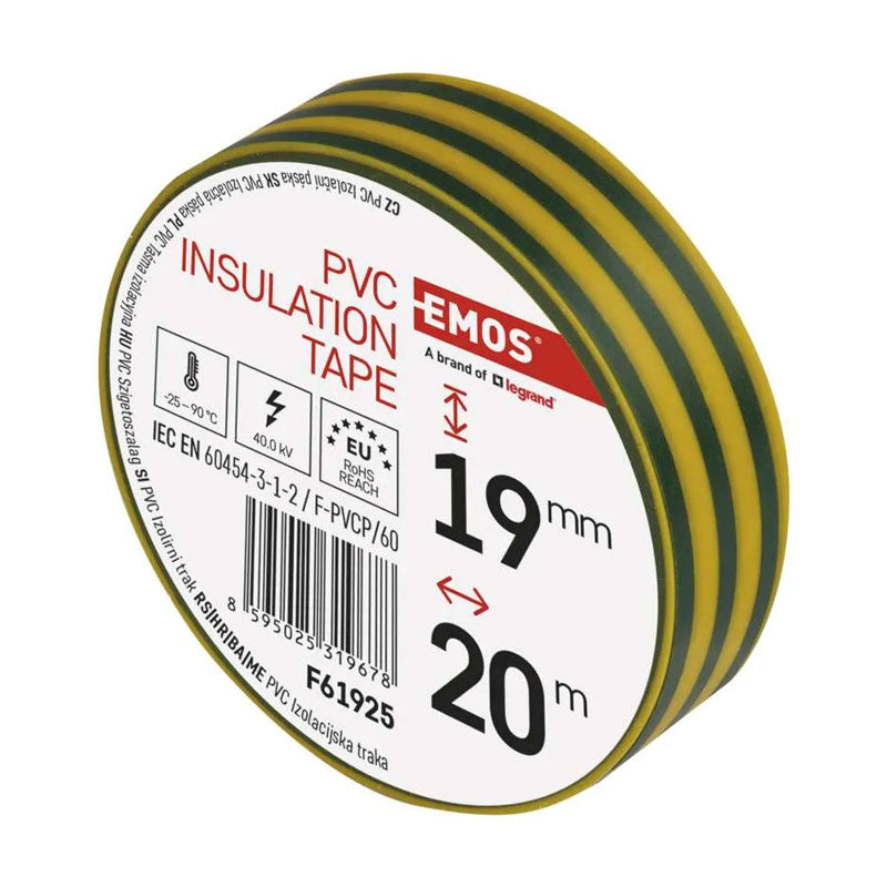 Páska izolační PVC 19mm/20m zelenožlutá EMOS 1ks
