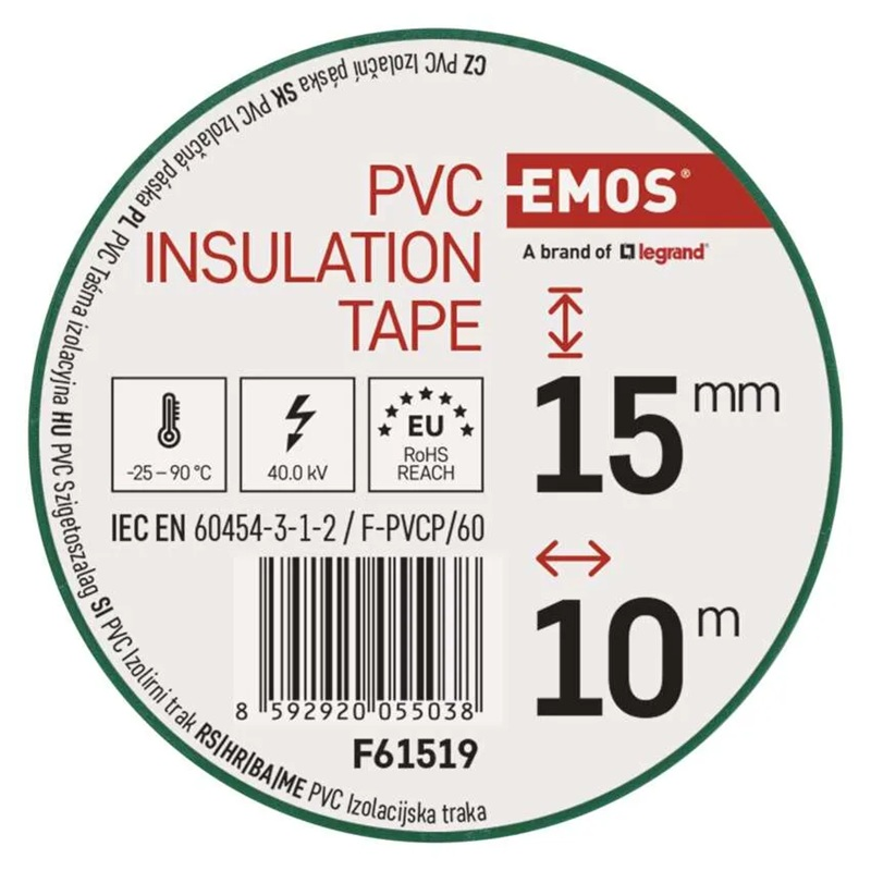 Páska izolační PVC 15mm/10m zelená EMOS 1ks