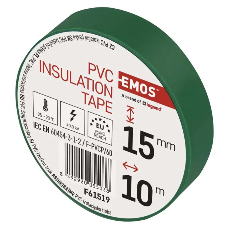 Páska izolační PVC 15mm/10m zelená EMOS 1ks