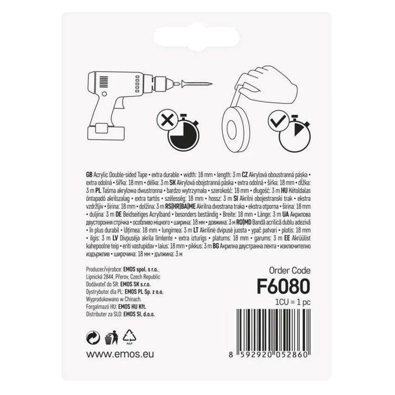 Páska akrylová oboustranná 18mm/ 3m, čirá EMOS F6080