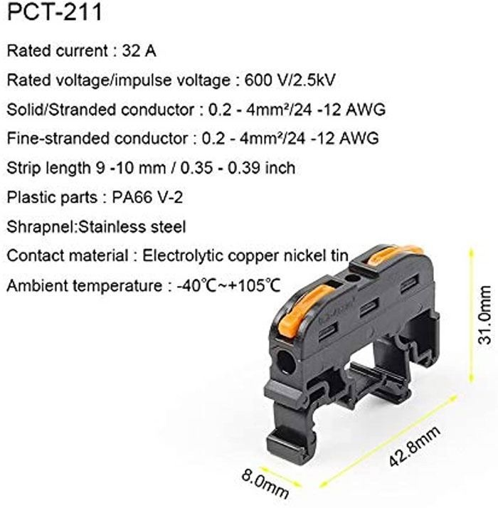 Rychlospojka PCT-211 pro kabely 0,08-4mm2 na DIN lištu