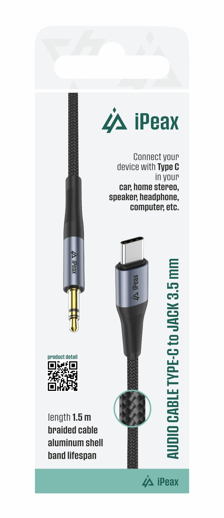 Adaptér iPEAX 90010139 USB-C / JACK 3,5mm (pro poslech hudby) Black