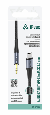 Adaptér iPEAX 90010139 USB-C / JACK 3,5mm (pro poslech hudby) Black