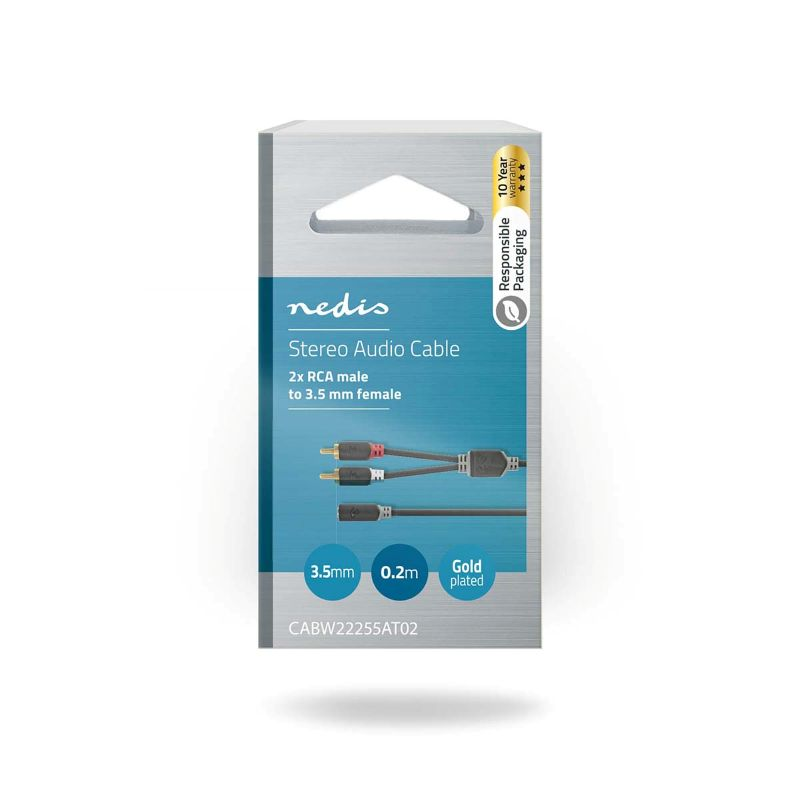 Kabel 2x Cinch konektor/Jack 3,5mm zdířka 0,2m NEDIS CABW22255AT02