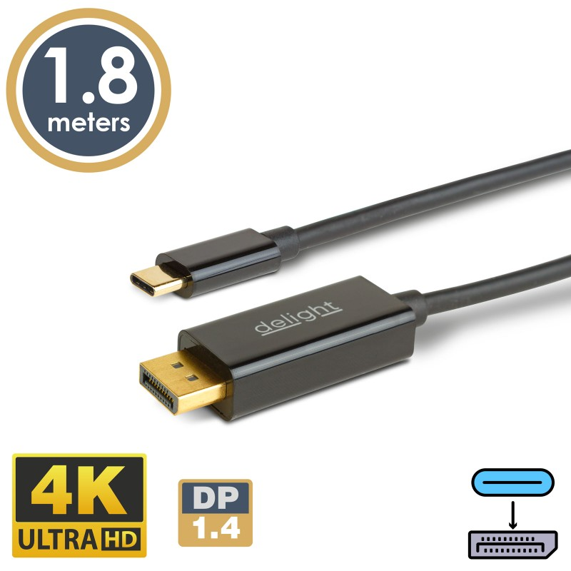 Kabel DELIGHT 20335B DisplayPort USB-C 1,8m 4K