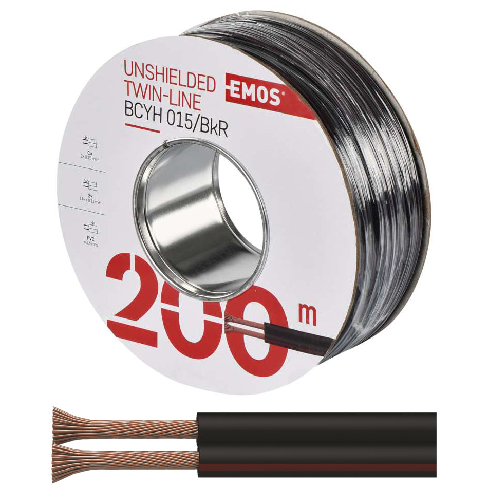 Dvojlinka nestíněná 2x0,15mm2 černo/rudá EMOS S8130 200m
