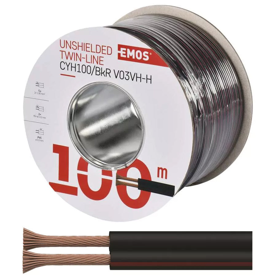 Dvojlinka nestíněná 2x1,0mm černo/rudá EMOS S8280 100m