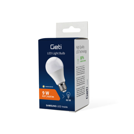 Žárovka LED E27  9W A60 bílá studená GETI SAMSUNG čip