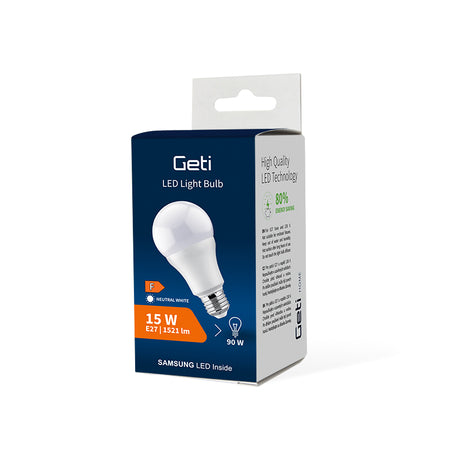 Žárovka LED E27 15W A65 bílá přírodní GETI SAMSUNG čip