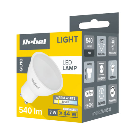 Žárovka LED GU10 7W bílá teplá REBEL ZAR0531