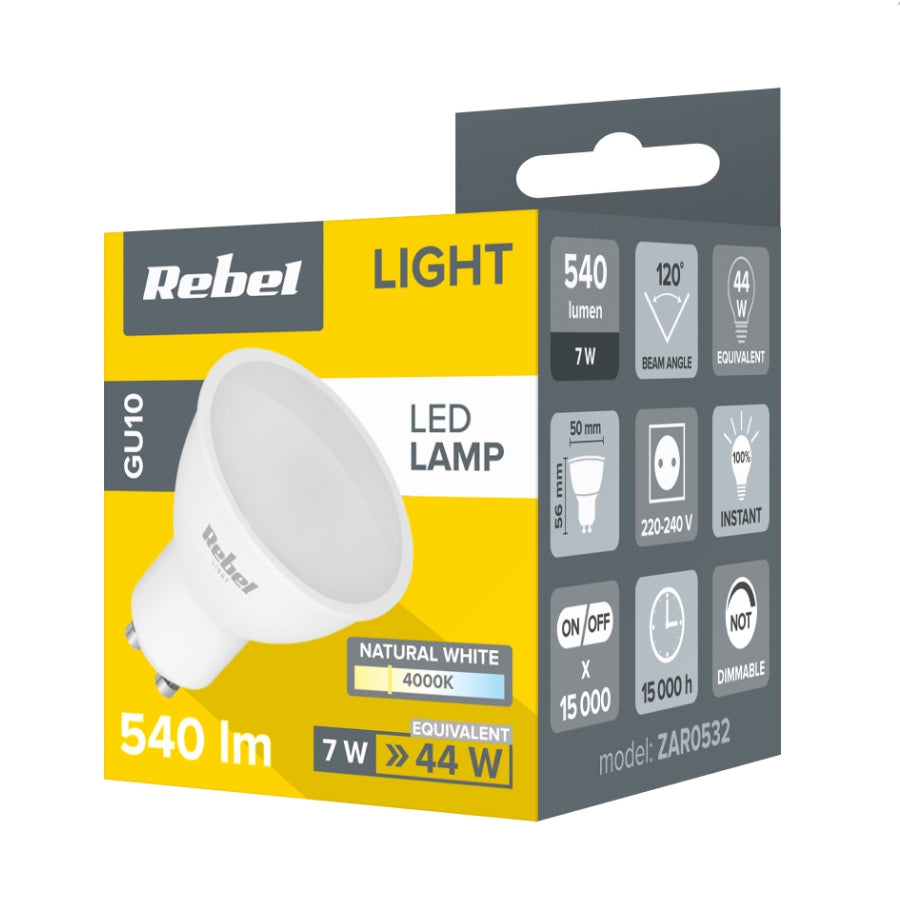 Žárovka LED GU10 7W bílá přírodní REBEL ZAR0532